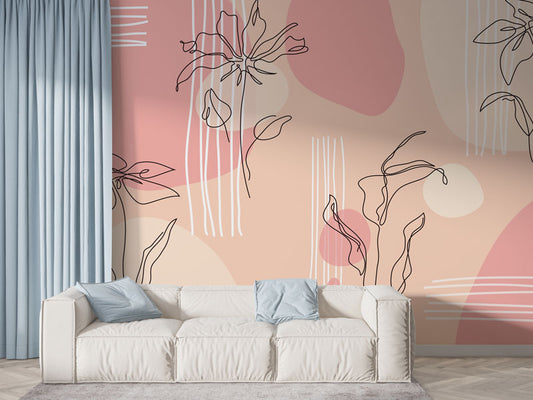 Pink Linear Flowers Design BWMUR6061