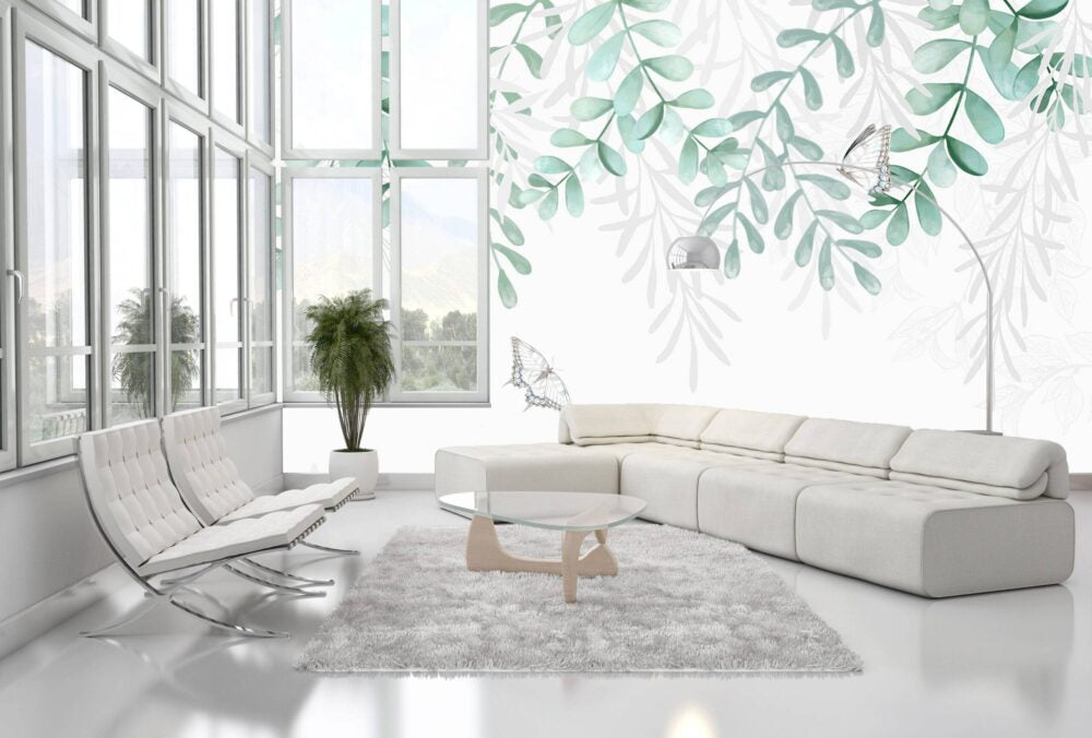 Green Leaves With Butterflies Design BWMUR1019
