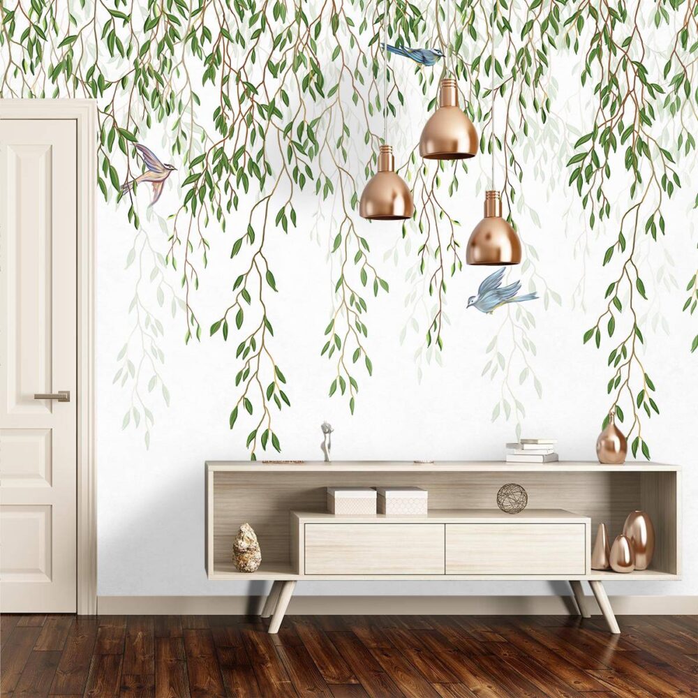 Hanging Leaves With Birds Design BWMUR2412