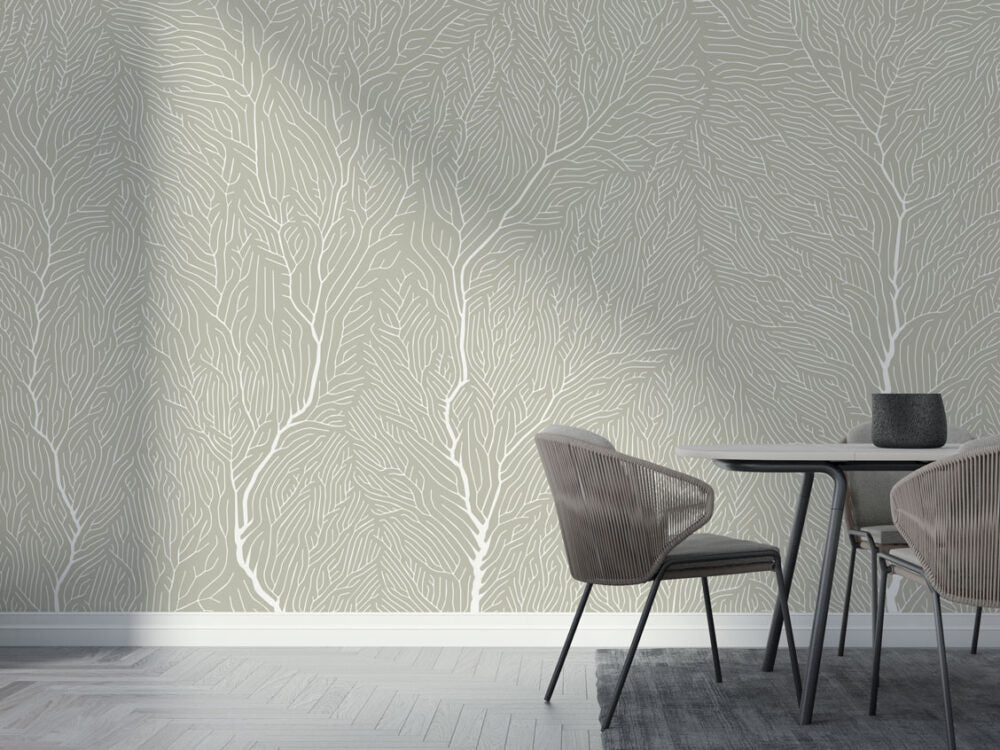 Green And White Tree Branches Design BWMUR6128