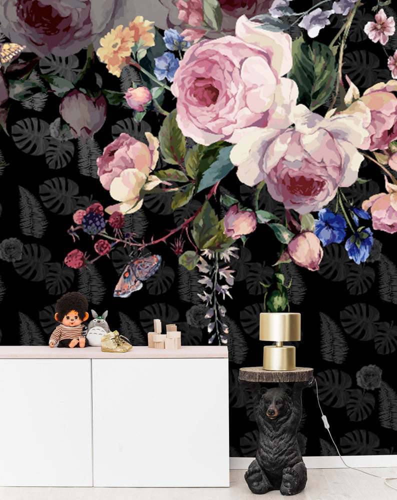 Pink Dark Themed Floral Design BWMUR1078