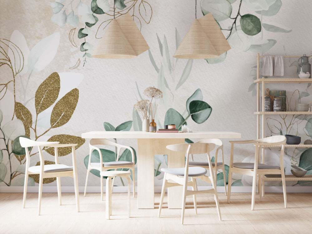 Gold And Green Leaves Design BWMUR7328