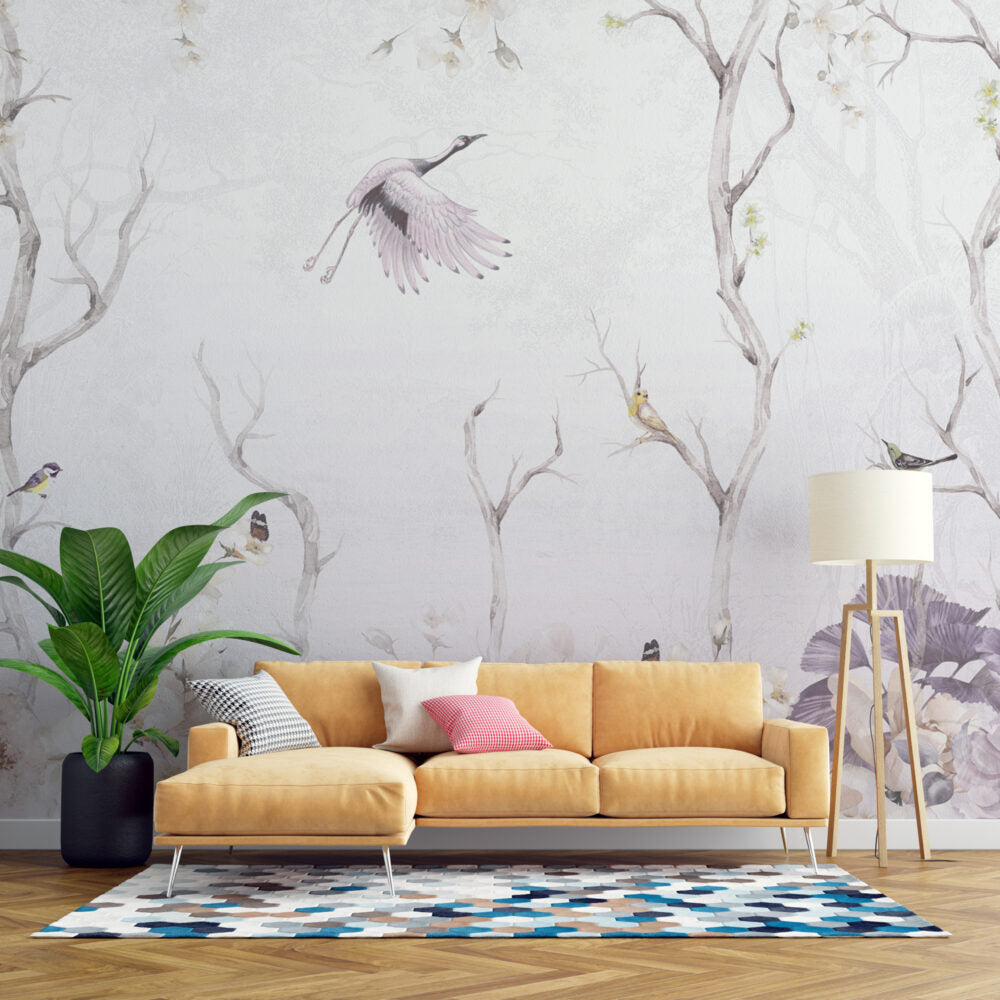 Birds And Trees White Design BWMUR8103-P