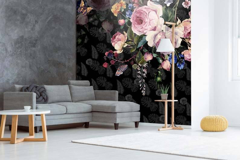 Pink Dark Themed Floral Design BWMUR1078
