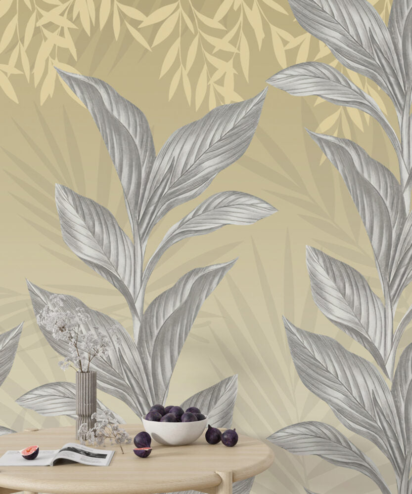 Grey Leaves With Yellow Design BWMUR8078