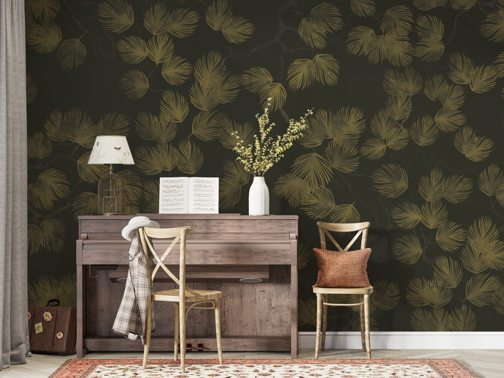 Gold Pine Leaves Design BWMUR8115