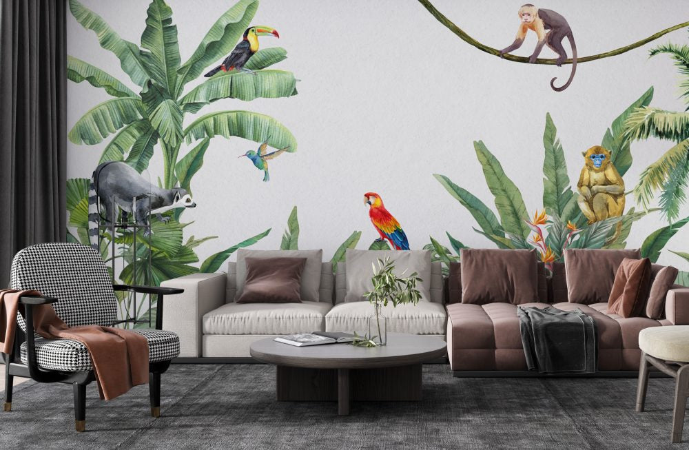 Tropical Leaves With Animals Design BWMUR8168