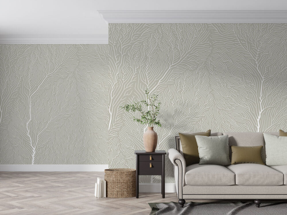 Green And White Tree Branches Design BWMUR6128