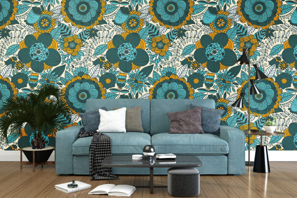 Blue And Yellow Flowers Design BWMUR8062