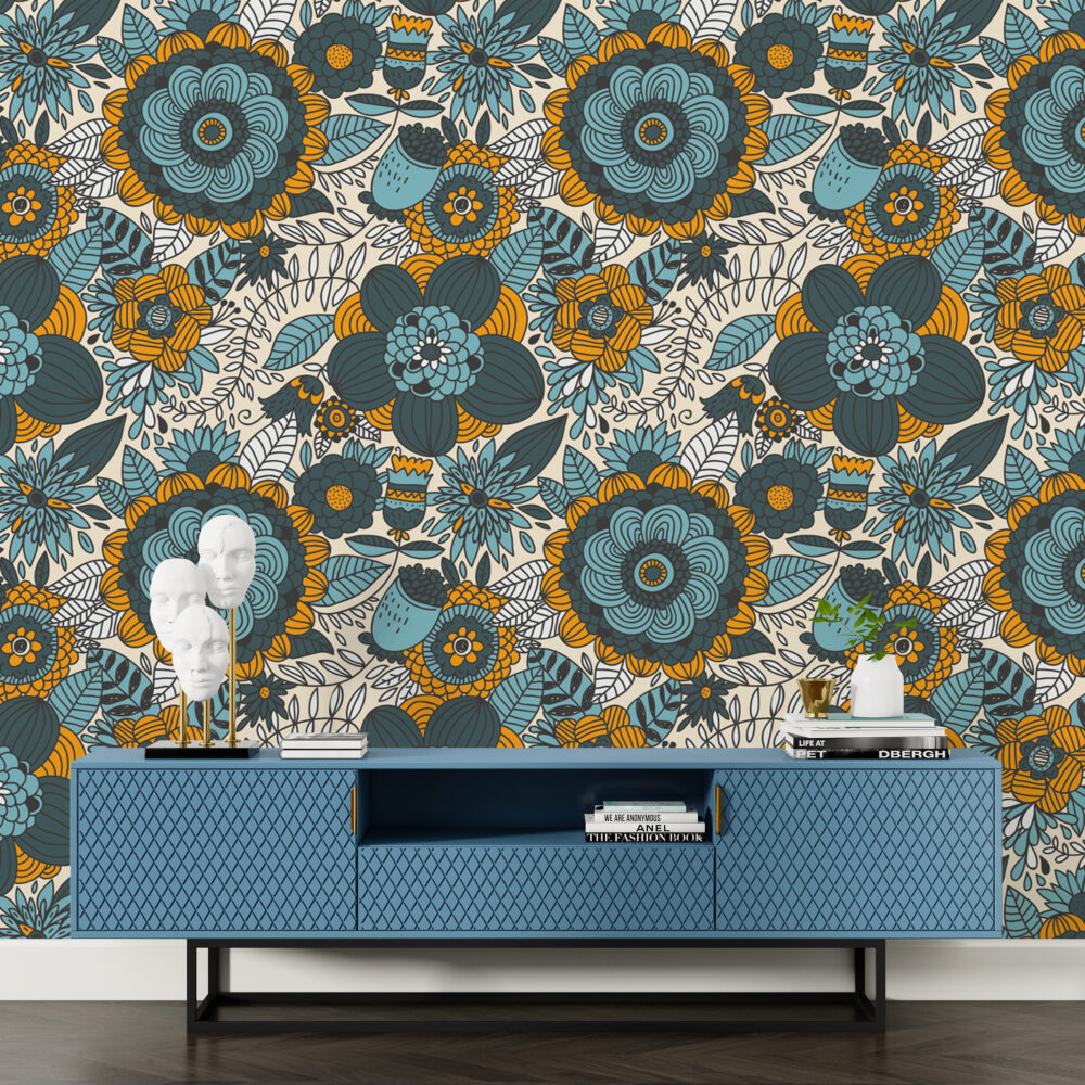 Blue And Yellow Flowers Design BWMUR8062
