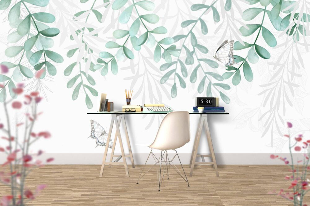 Green Leaves With Butterflies Design BWMUR1019