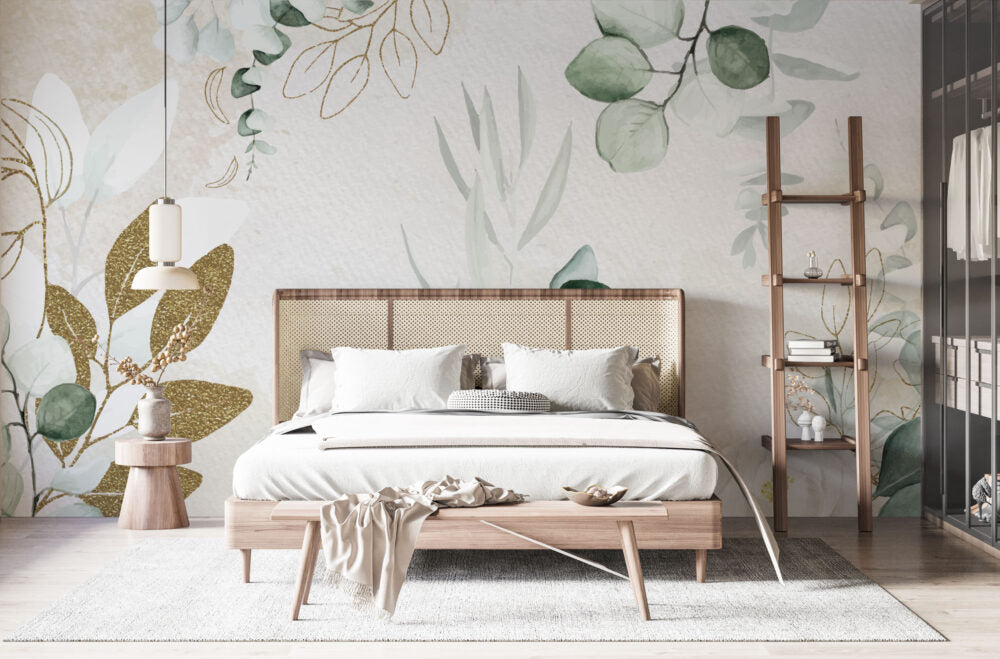 Gold And Green Leaves Design BWMUR7328