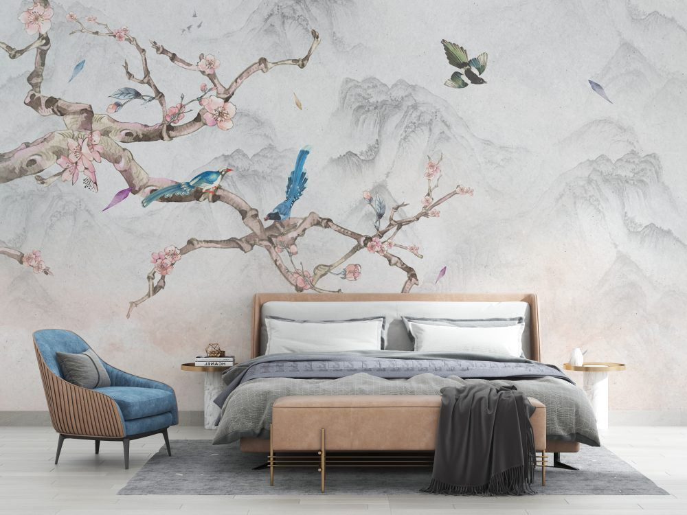 Flower Tree With Birds Design BWMUR8201