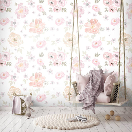 White Pastel Flowers Design BWMUR2122