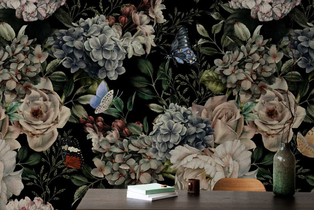 Dark Flowers With Butterflies Design BWSH1166