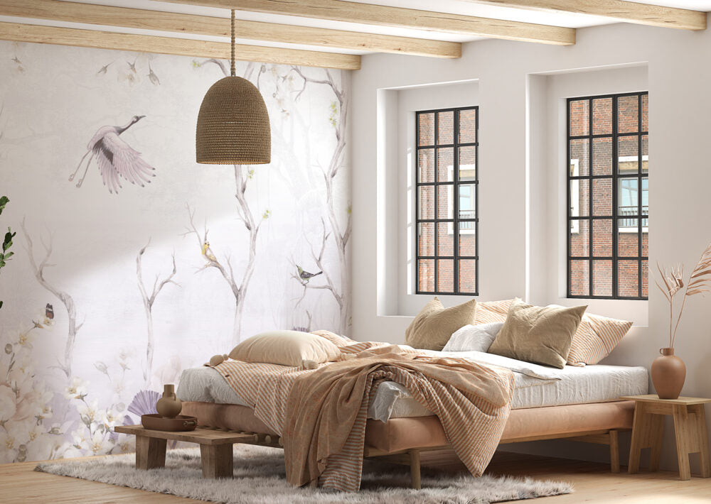 Birds And Trees White Design BWMUR8103-P