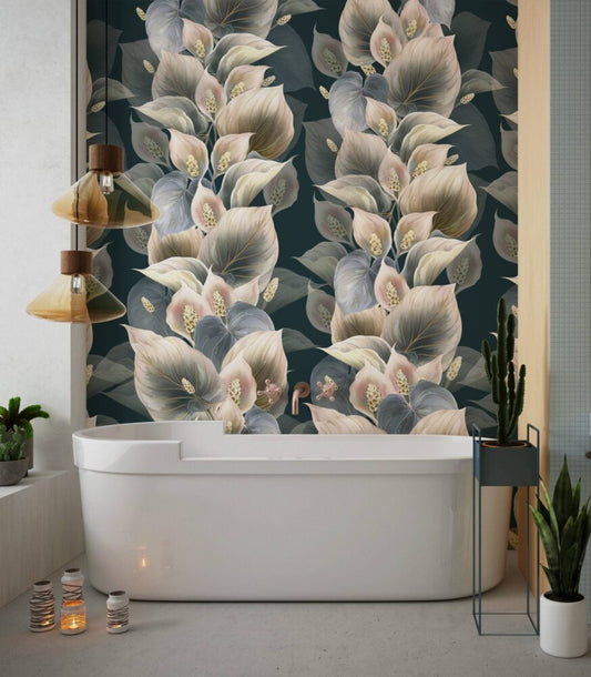 Beige And Grey Leaves Design BWMUR5007