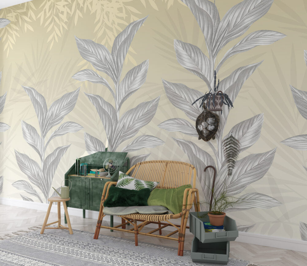 Grey Leaves With Yellow Design BWMUR8078