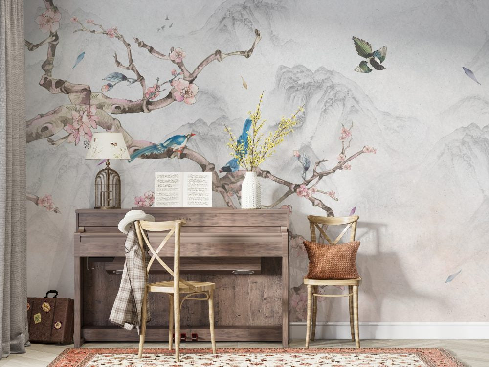 Flower Tree With Birds Design BWMUR8201