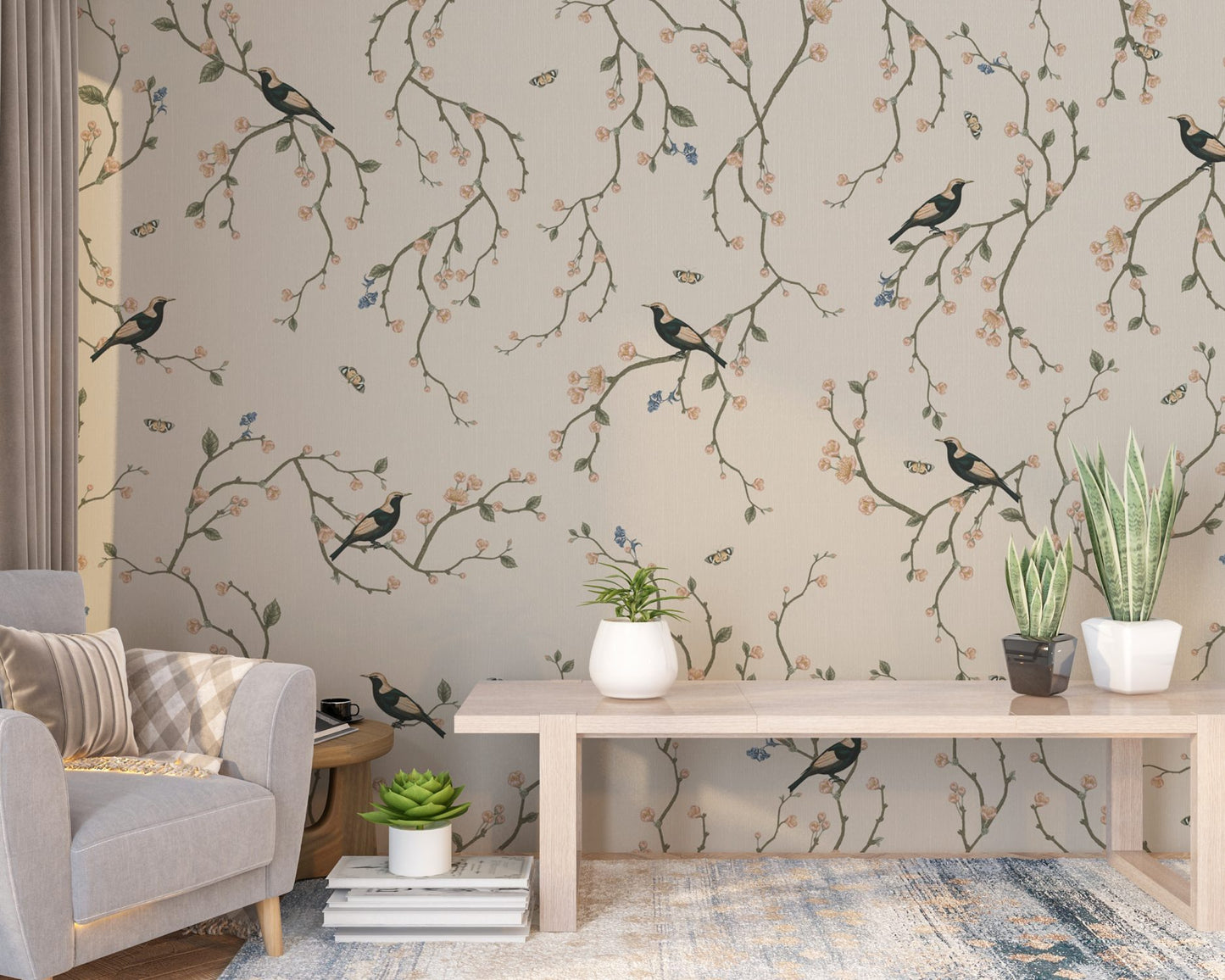 Birds On Flower Branches Design BWMUR8002