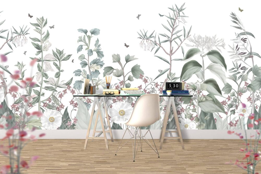 White Flower Wall Design BWMUR2185