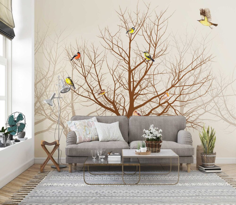 Small Birds On Tree Design BWMUR7410