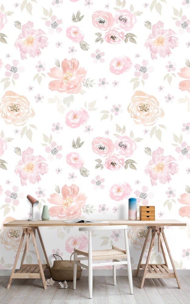 White Pastel Flowers Design BWMUR2122