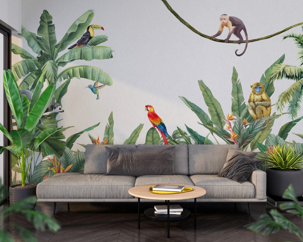 Tropical Leaves With Animals Design BWMUR8168