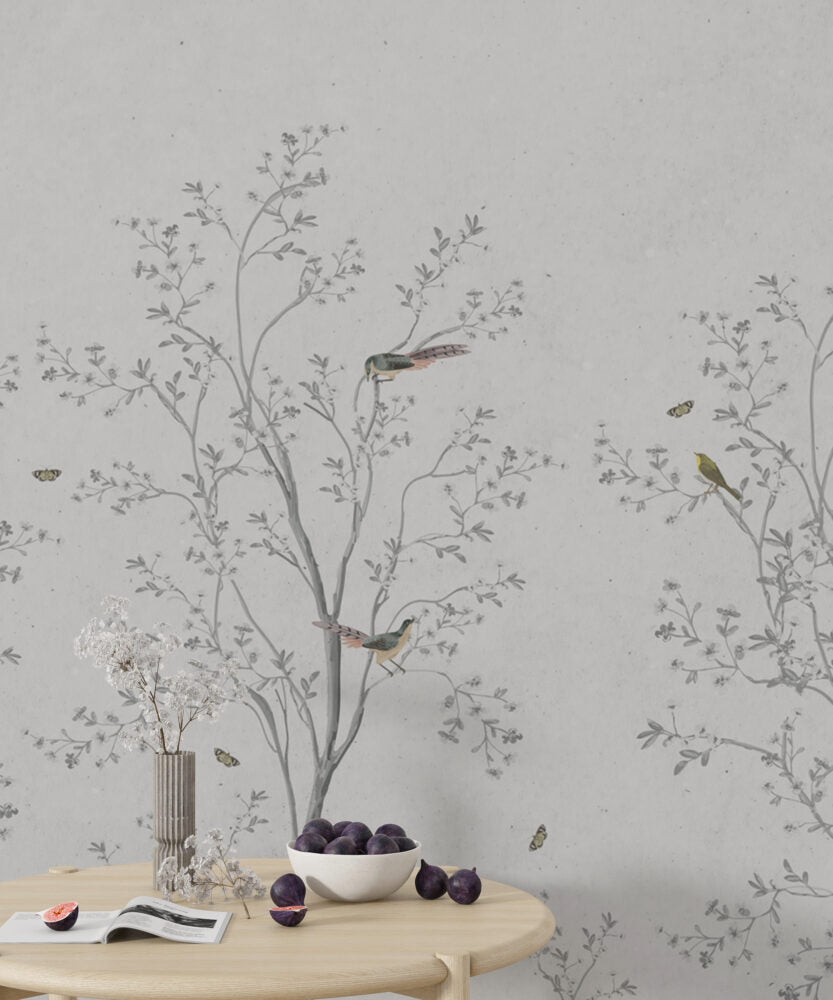 Trees With Birds White Design BWMUR8106-G
