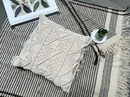 Cover Decorative Pillow Macrame Beige Handwoven
