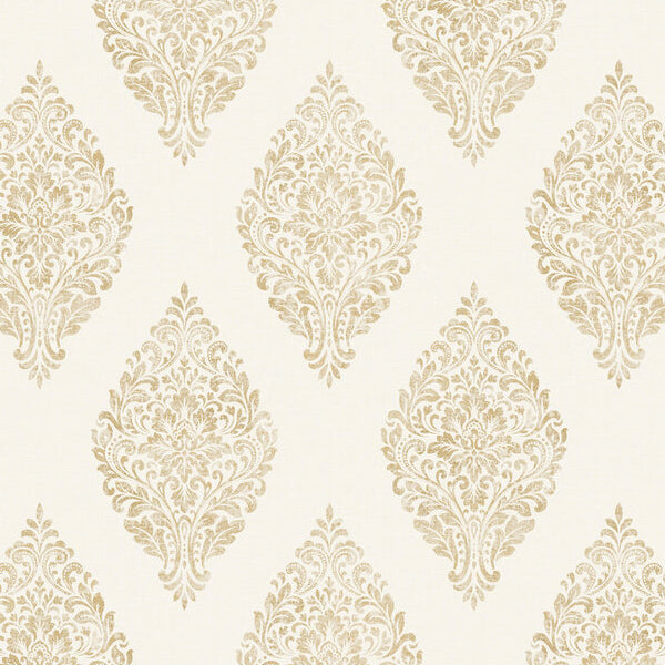Linen Medallion Damask White/Gold - 25042