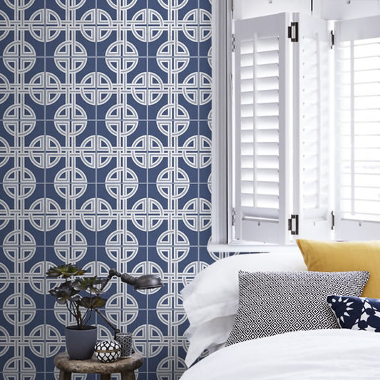 Asian Lattice Design Navy - 105779