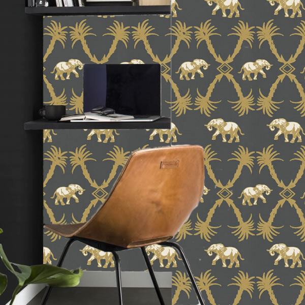 Elephant Palm Design Dark Grey - BG2100201