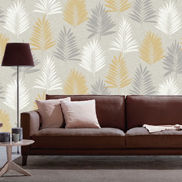 Linen Palm Design White / Grey - 697800