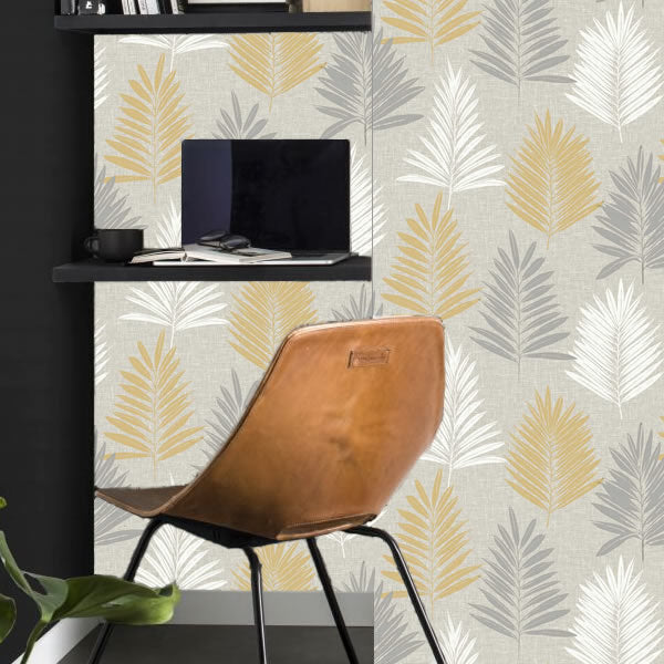 Linen Palm Design White / Grey - 697800