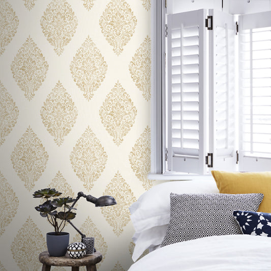 Linen Medallion Damask White/Gold - 25042