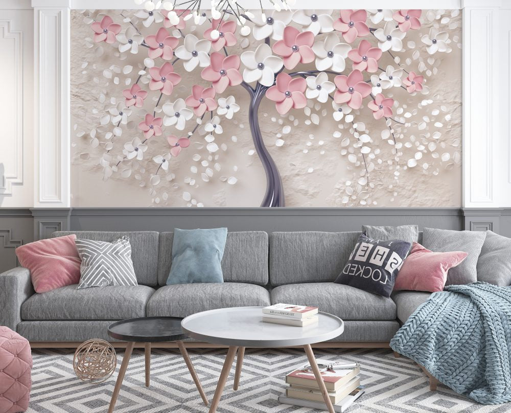 Pink And White Flower Tree Design BWSH1483