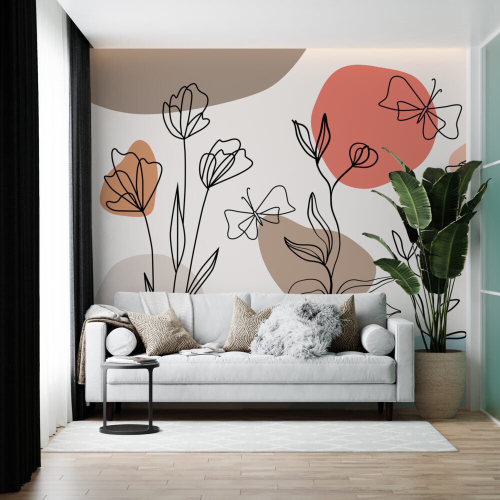 Abstract Flowers With Butterflies Design BWMUR8061