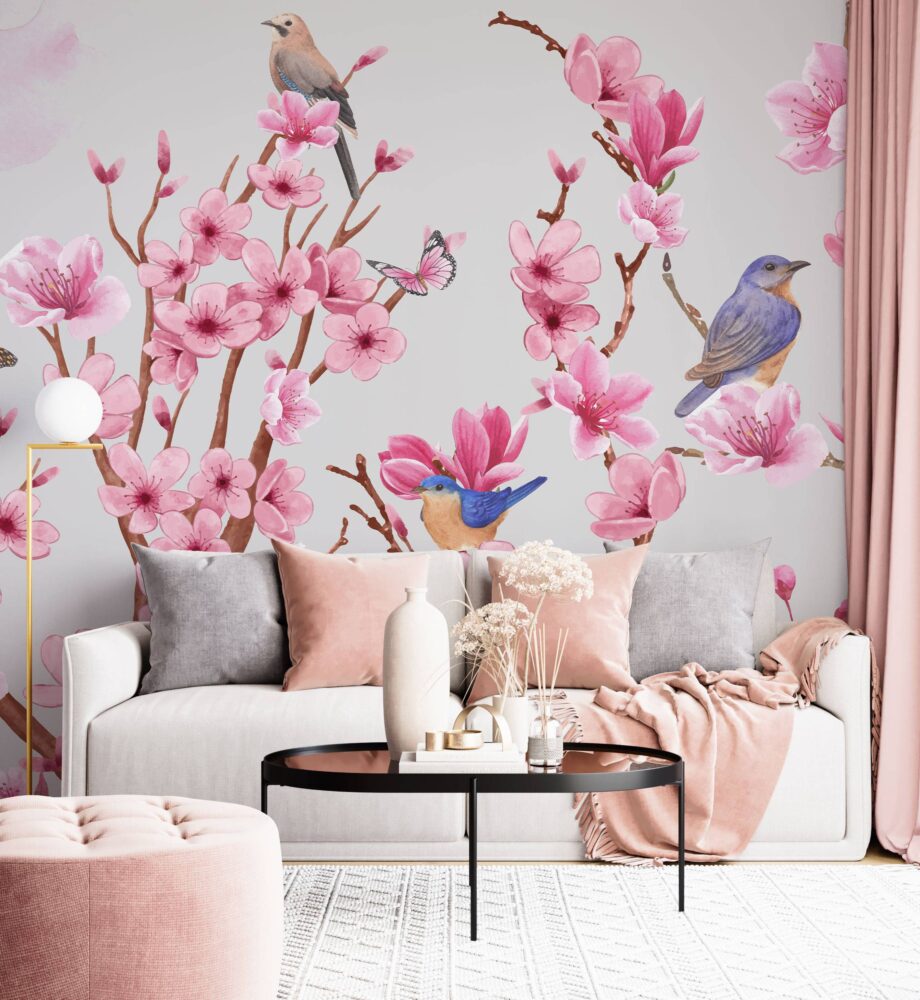 Cherry Blossoms And Birds Design BWMUR7006