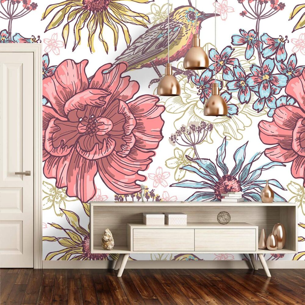 Colourful Flowers And Birds Design BWMUR2267