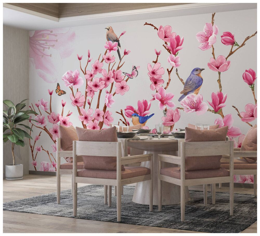 Cherry Blossoms And Birds Design BWMUR7006