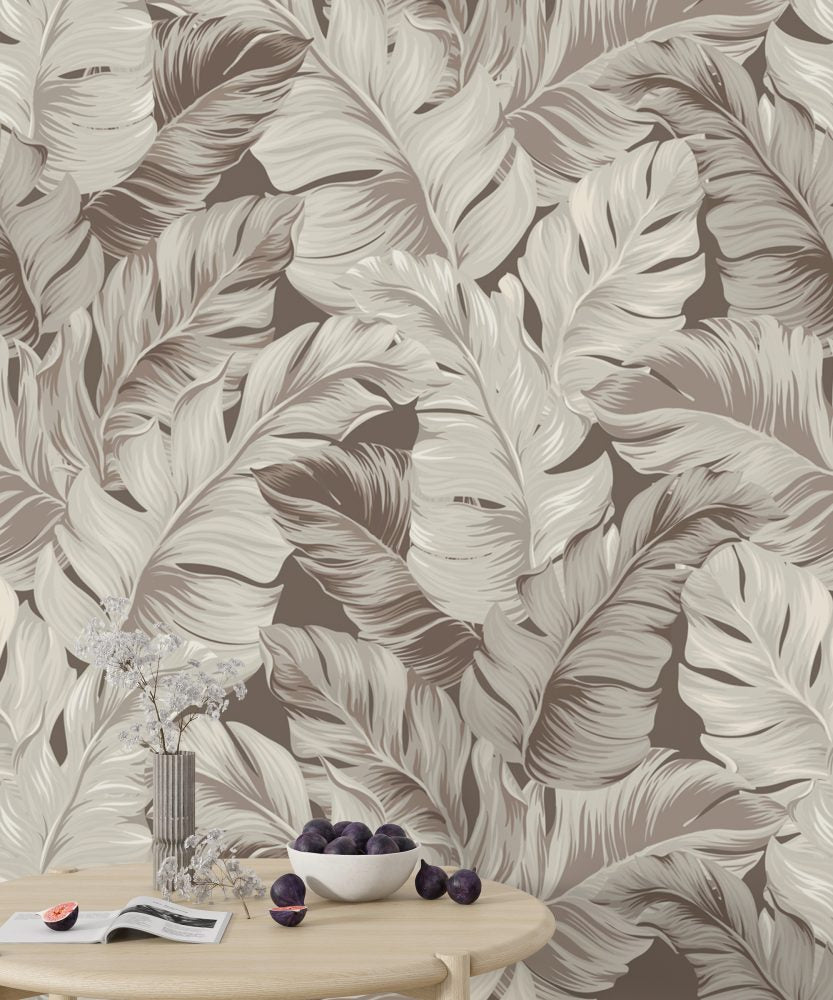 Beige Palm Leaves Design BWMUR8114