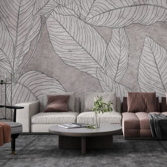 Grey Leaves Design BWMUR8145