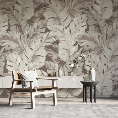 Beige Palm Leaves Design BWMUR8114