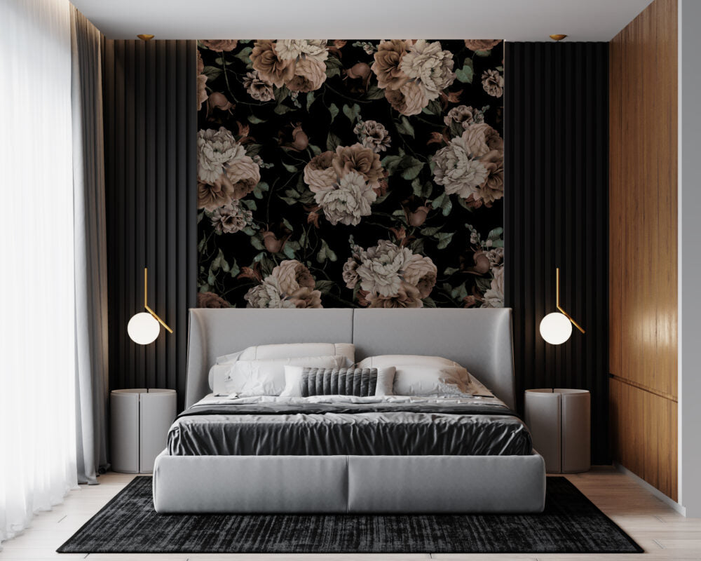 Beige Flowers With Black Design BWMUR8050