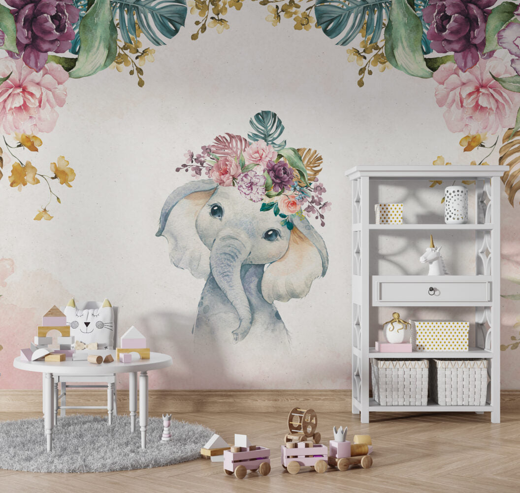 Cute Elephant With Flowers Design BWMUR8218