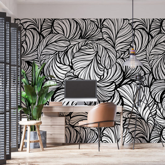 Black And White Leaves Design BWMUR8093