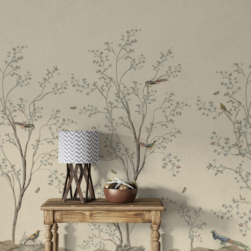 Trees With Birds Beige Design BWMUR8106-C