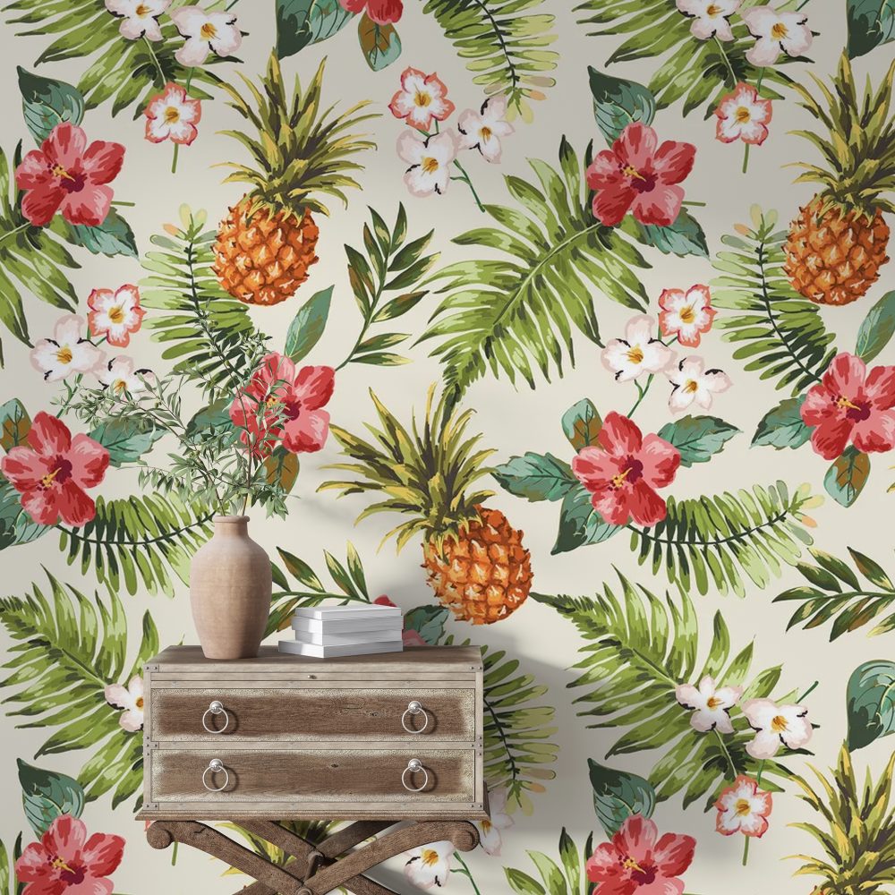 Pineapple And Flowers Design BWIN0435