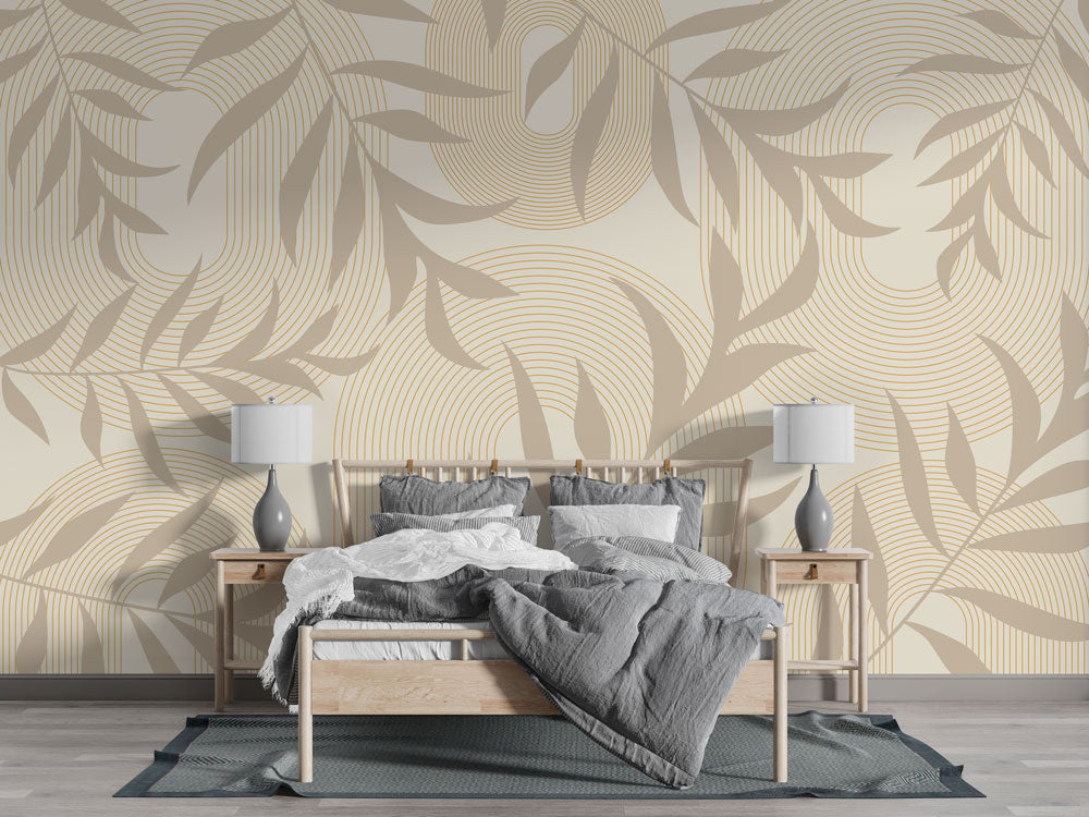 Stripes Beige Leaves Design BWMUR6052